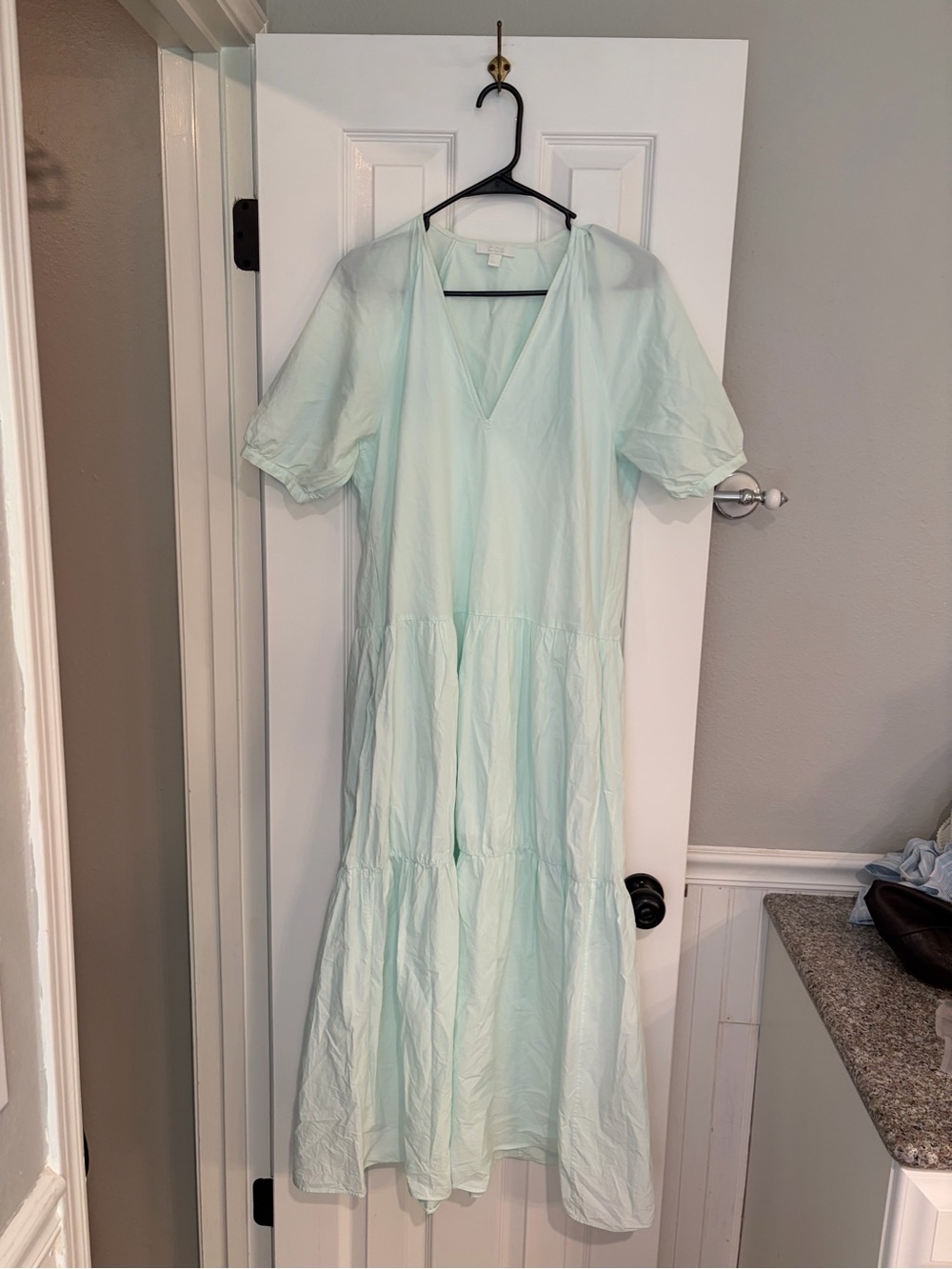 COS Mint Green Tiered V-Neck Cotton Poplin Maxi Dress Size 4